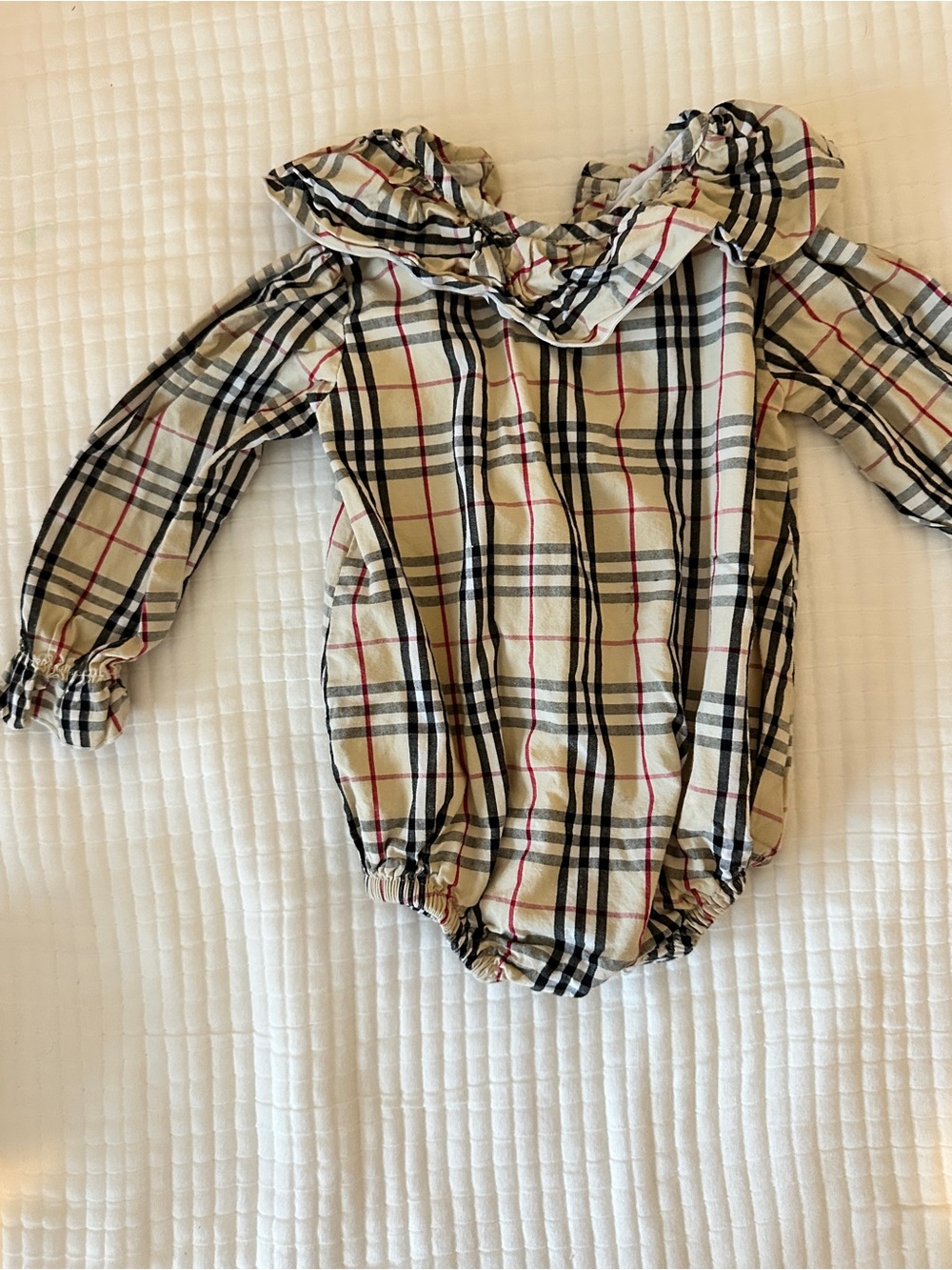 Plaid Ruffle Collar Baby One-Piece - Beige Plaid